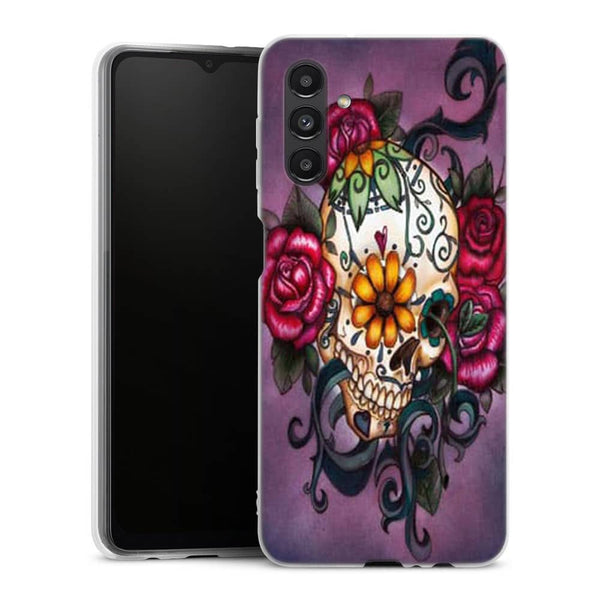 Coque smartphone Samsung A04S Skull flowers violet